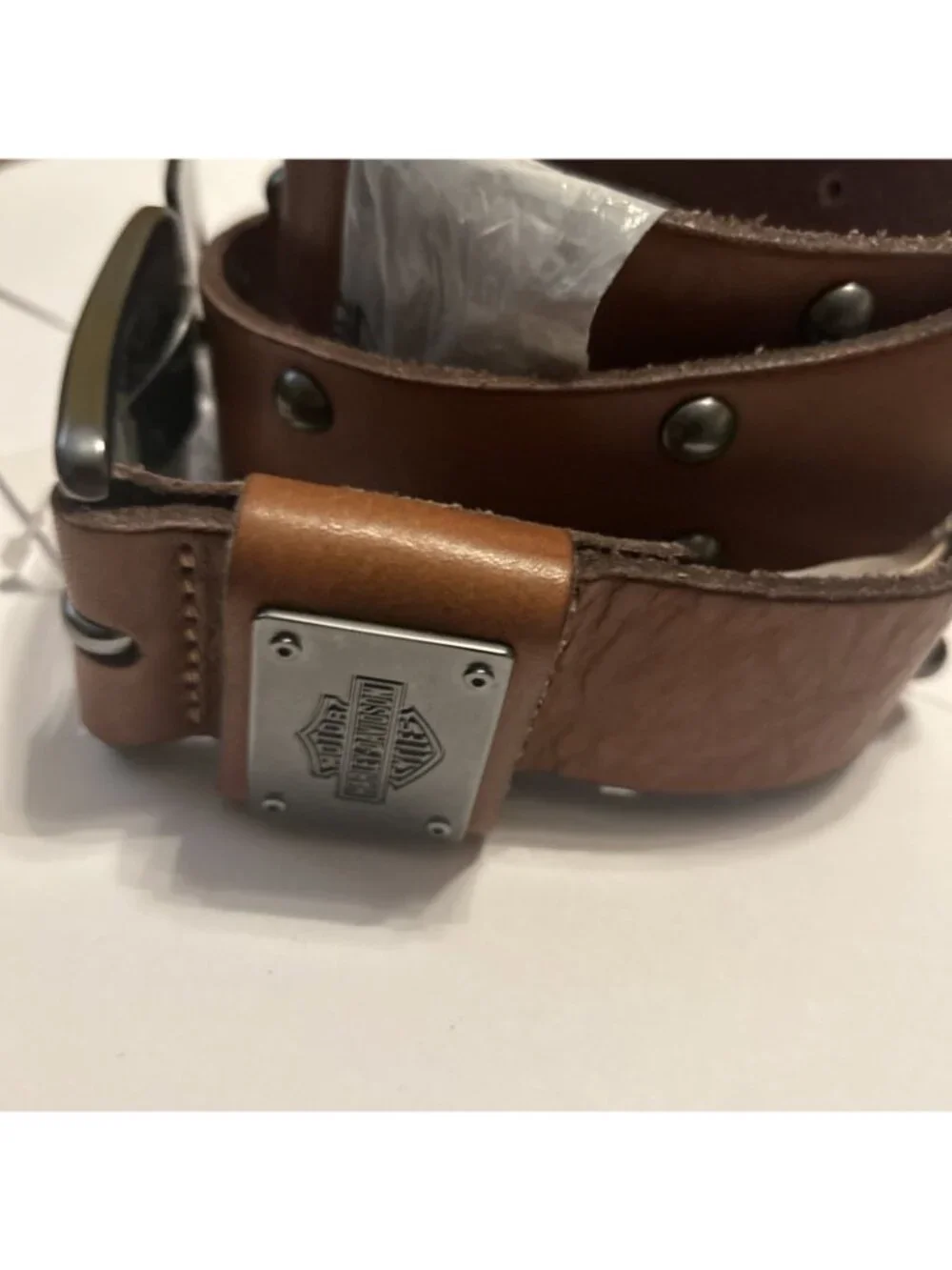 Harley Davidson Brown Leather Studded Belt Men's Size 38 Gunmetal Buckle Biker